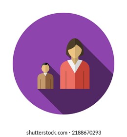 Lady Boss With Subordinate Icon. Flat Circle Stencil Design With Long Shadow. Vector Illustration.