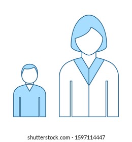 Lady Boss With Subordinate Icon. Thin Line With Blue Fill Design. Vector Illustration.