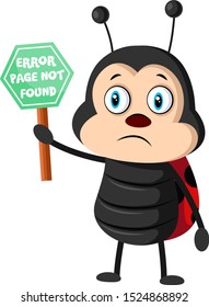 Lady bug with 404 error, illustration, vector on white background.
