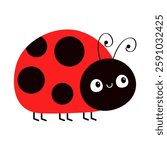 Lady bug, lady bird icon. Cute kawaii cartoon funny baby character. Red and black insect. Happy Valentines Day Card Sticker print. Childish style. Flat design. White background. Isolated Vector