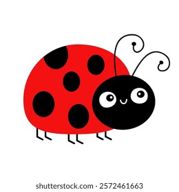 Lady bug, lady bird icon. Cute cartoon kawaii funny baby character. Black and red insect. Happy Valentines Day. Card Sticker print. Childish style. Flat design. White background. Isolated. Vector