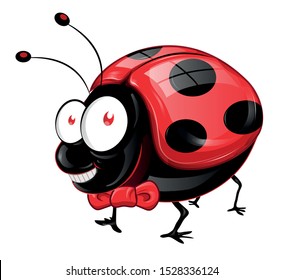 Lady Bug cartoon With Bow tie isolated on White Background