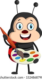 Lady bug with color palette, illustration, vector on white background.