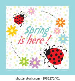 Lady bug and flower illustration for spring greeting card