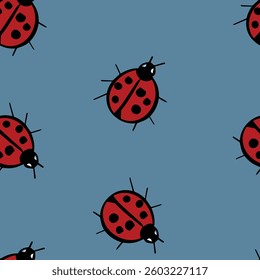 lady bug with flowers kid drawing seamless pattern