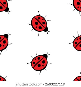 lady bug with flowers kid drawing seamless pattern