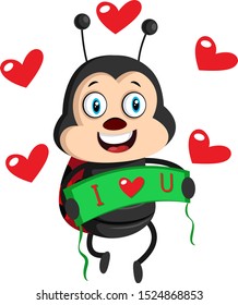Lady bug with hearts, illustration, vector on white background.