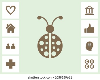 Lady Bug Icon With Bonus Icons. Eps-10.