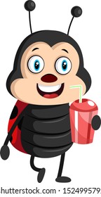 Lady bug with juice, illustration, vector on white background.