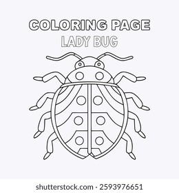 Lady bug line art a kid's coloring book page vector art illustrations.