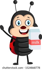 Marienkäfer mit Milch, Illustration, Vektorgrafik auf weißem Hintergrund.