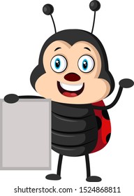 Lady bug con papel, ilustración, vector sobre fondo blanco.