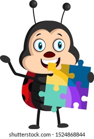 Lady bug with puzzle, illustration, vector on white background.