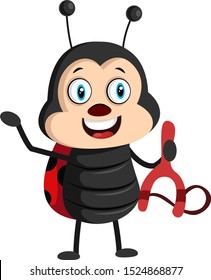 Lady bug con sling shot, ilustración, vector sobre fondo blanco.