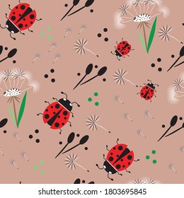 Lady bugs and dandelion, summer 