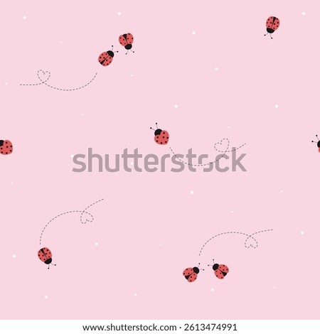 lady bugs with polka dot lines seamless pattern , vector , illustration