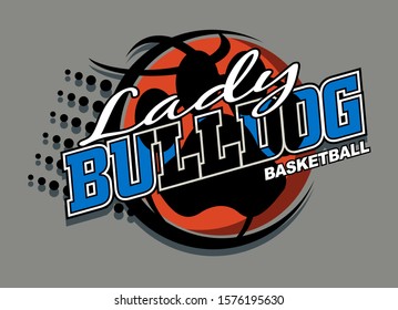 lady bulldog basketball team design with paw print inside ball for school, college or league