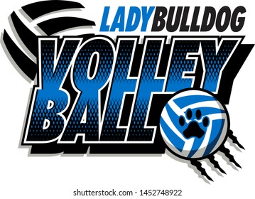 lady bulldog volleyball team design with ball and paw print for school, college or league