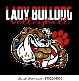 lady bulldog volleyball team design with mascot head for school, college or league