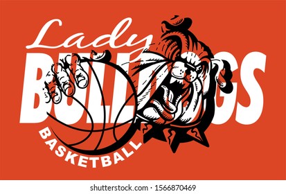 lady bulldogs basketball team design with mascot and ball for school, college or league