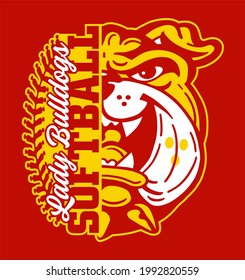 lady bulldogs softball team design with stitches and half mascot for school, college or league