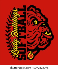 lady bulldogs softball team design with stitches and half mascot for school, college or league