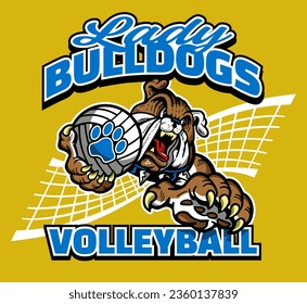 lady bulldogs volleyball with mascot for school, college or league sports