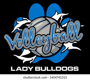 lady bulldogs volleyball team design with ball ripping through the background for school, college or league