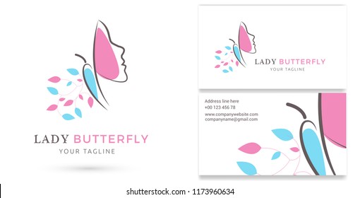 Lady Butterfly, Spa and beauty Logo & Business card template