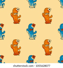 Lady cactus seamless pattern. Original design for print or digital media.
