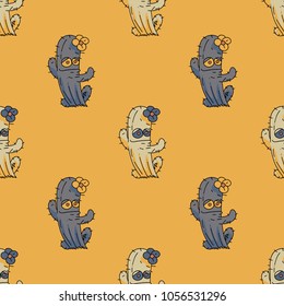 Lady cactus seamless pattern. Original design for print or digital media.