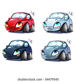 Lady Car set- four vector characters in different colors.