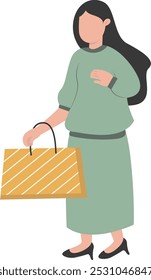 Senhora carregando o personagem das sacolas de compras com o conceito de design de cara plana. Ilustração de vetor