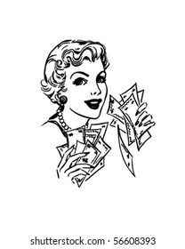 Lady With Cash - Retro Clip Art