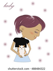 lady and cat in hands with spark backgrounds