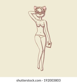 lady cat on a beach