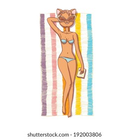 lady cat on a beach