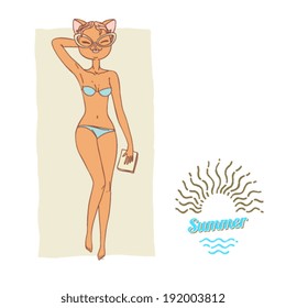 lady cat on a beach