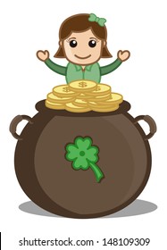 Lady with Cauldron Treasure - Cartoon Business Characters