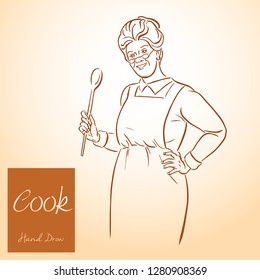 Lady Chef. Cooking. Vintage Vector Illustrations