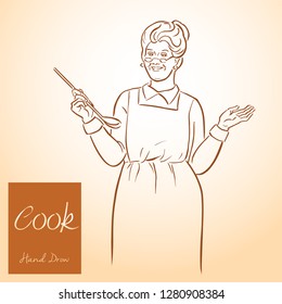 Lady Chef. Cooking. Vintage Vector Illustrations