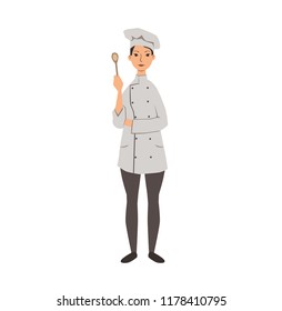 Lady chef on a white background. Colorful flat vector illustration. Isolated on white background.