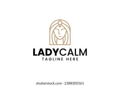 lady church with calm pose modern logo design for religion community