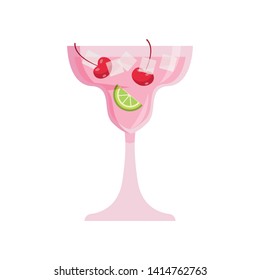 Lady cold cocktail with red cherry and green lime piece