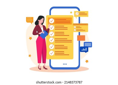 Lady Completed all of her business tasks Illustration concept. Flat illustration isolated on white background