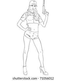 Lady cop holding a gun