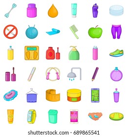 Lady cosmetic icons set. Cartoon style of 36 lady cosmetic vector icons for web isolated on white background