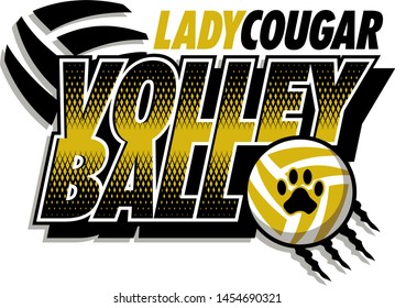 lady cougar volleyball team design with ball and paw print for school, college or league