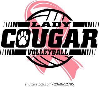 diseño del equipo de voleibol femenino cougar con cinta de cáncer rosa para deportes escolares, universitarios o de la liga