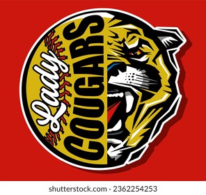 lady cougars team design inside softball for school, college or league sports